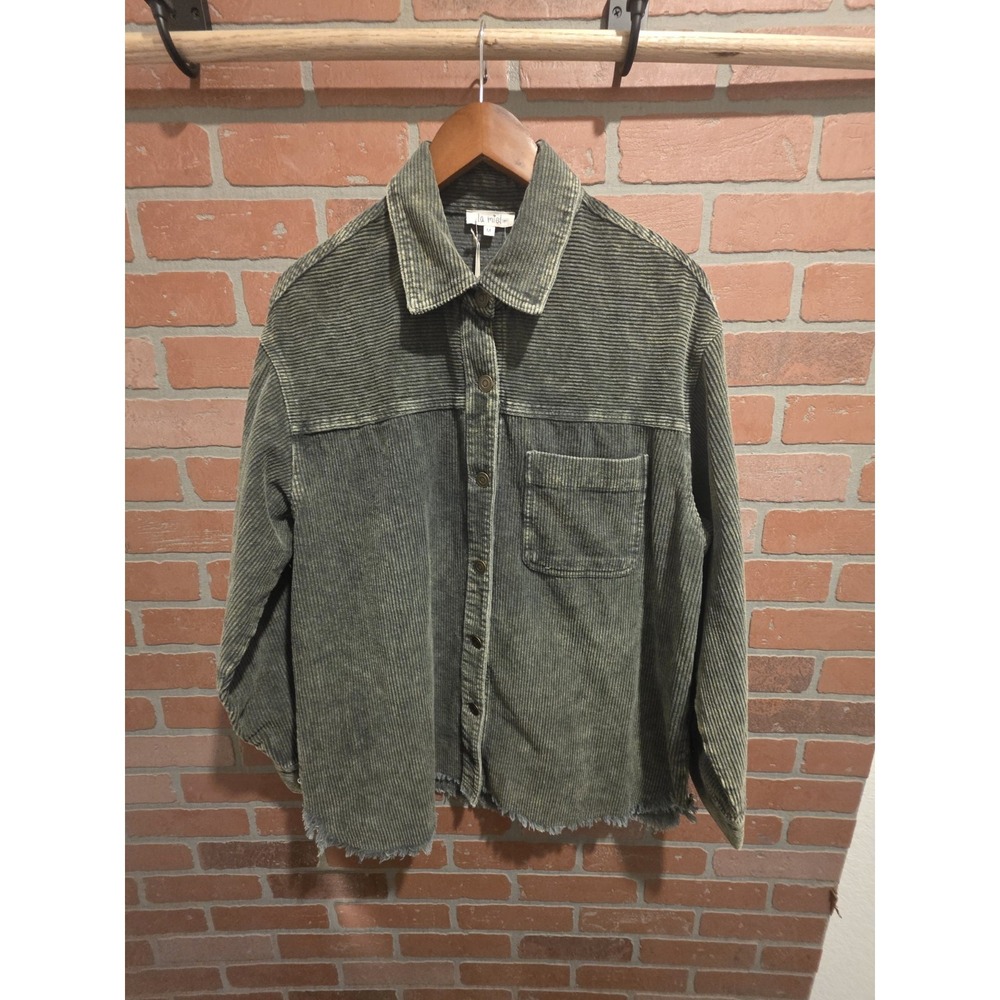 LA MIEL by Hyped Unicorn Green Corduroy  Raw Edge Long Sleeve Shacket MED SKU 65